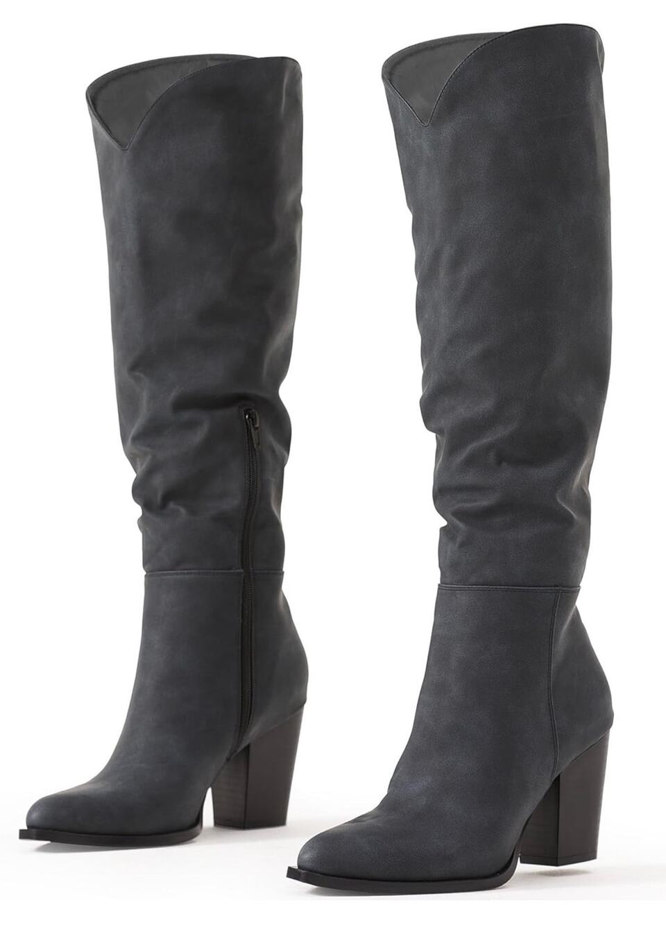 Putu Knee High Western Pointed Toe Tall Boots with a block heel 8.5 New Black